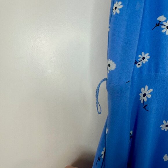 Blue Chiffon Scattered Floral Button Front Midi Dress 16 - Picture 9 of 15